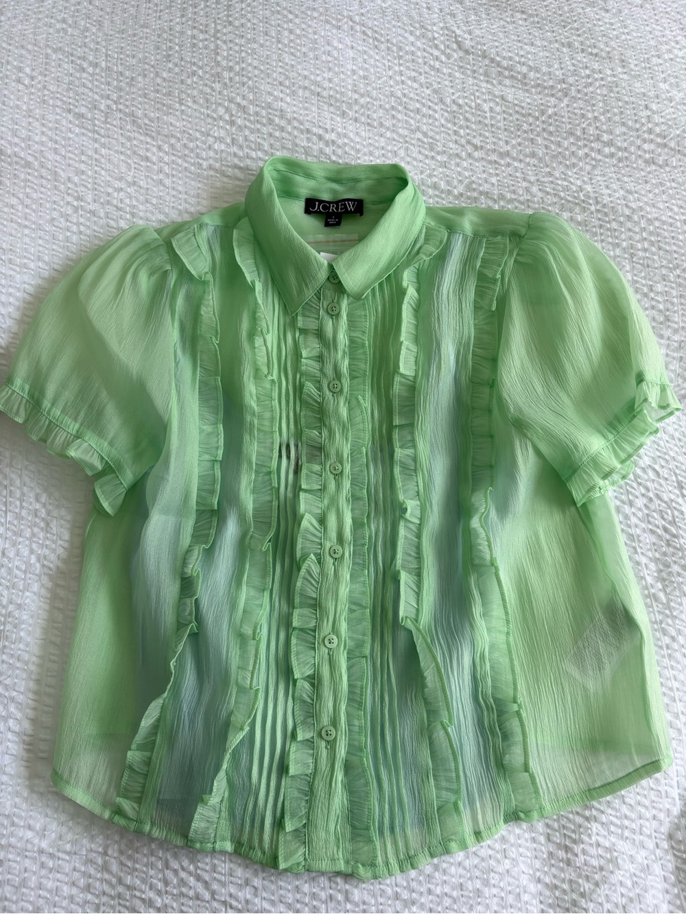 J.Crew Mint Green Ruffle Button Front Blouse
